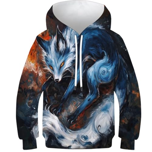 Sweatshirt à capuche imprimé 3D renard pour garçon ado de 13 à 15 ans