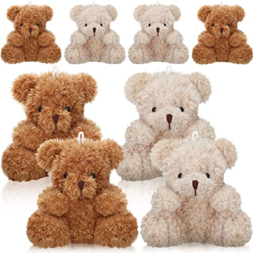Threan 8 Pcs Mini Plush Bears 4'' Small Bear Bulk Stuffed Animal Toys Tiny Soft Bear Doll Present Stuffers For Graduation Baby Shower Party Favors Supplies (Brown, Apricot) #TOP2
