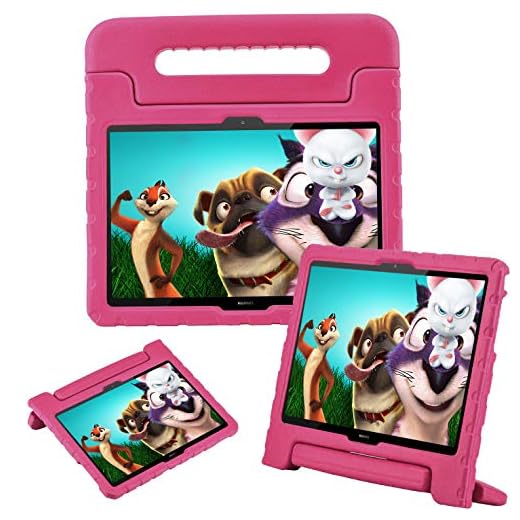 GOZOPO Barnfodral för Huawei Mediapad T5 10,1 tum – Huawei T5 10.1 fodral, lätt vikt och stötsäkert EVA-handtag stativ skyddande fodral för Huawei Mediapad T5 10,1 tum (Rose)