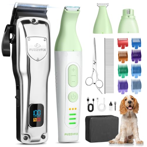Image of Dog Grooming Kit, Dog Clippers for Grooming for Thick Heavy Curly Coats, Professional Pet Paw Trimmer with Nail Grinder Low Noise Rechargeable Stainless Steel Hair Trimmer for Dogs Cats