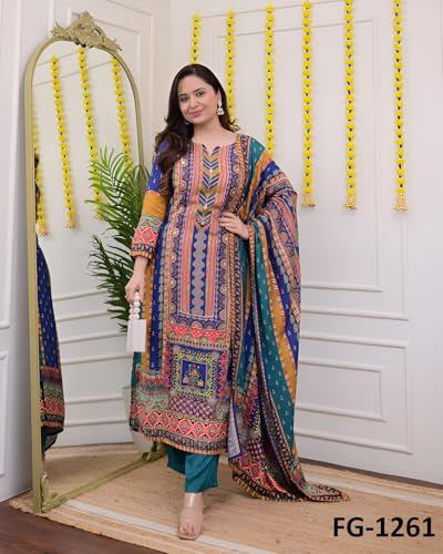 Image of Viscose Muslin womens kurta set with dupatta /womens kurta set with dupatta