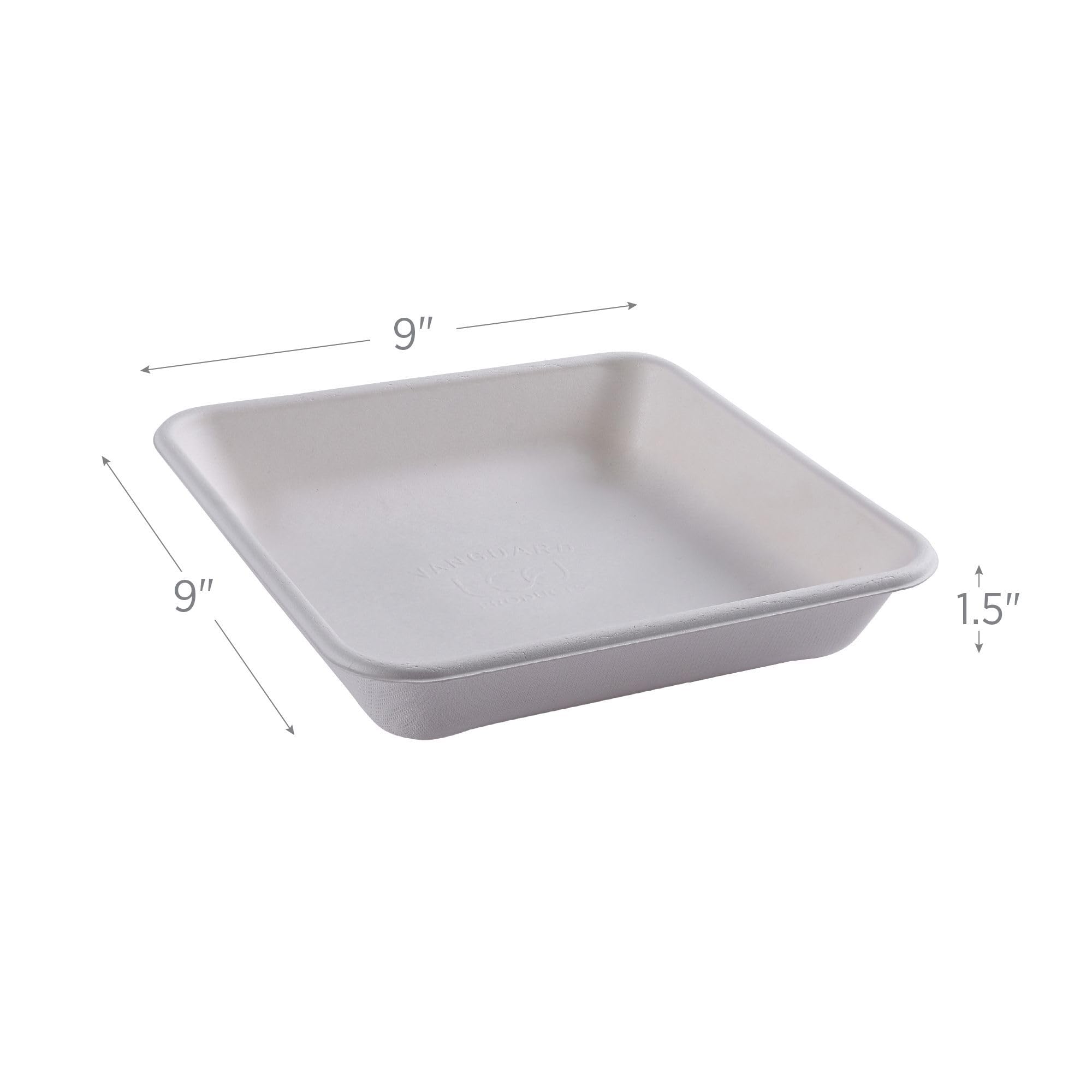 Eco-Products Vanguard WorldView - Contenedores compostables de comida para llevar de caña de azúcar, sin PFAS añadidos, 9 x 9 pulgadas, blanco, caja de 200
