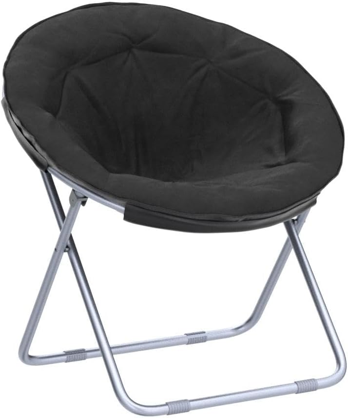 ZenStyle Set of 2 Faux Fur Chairs, Folding Chair Soft Lounge Chair, Portable Moon Chair for Bedroom, Dorm Rooms, Apartments, Lounging, Garden and Courtyard, Black