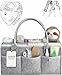 Putska Diaper Caddy Organizer: Portable Wipes Holder Bag for Changing Table and Car, Nursery Essentials Storage Basket–with 2 Pacifier Clips, 2 Bibs