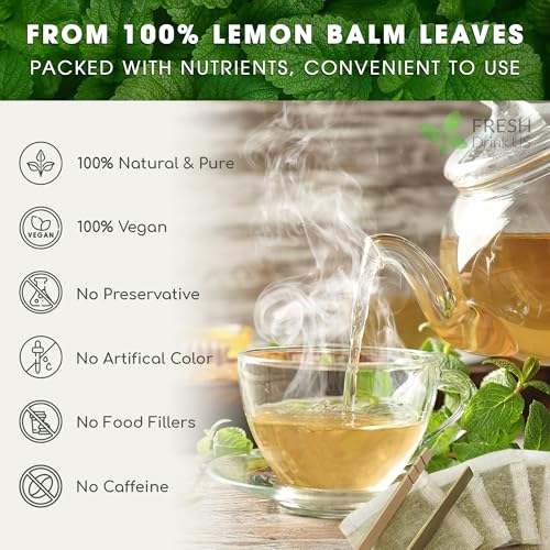 Image of FreshDrinkUS, Lemon Balm Tea Bags | 75 Count |100% Pure Melissa officinalis - Naturally Calming Herbal Tea | Caffeine-Free, Premium Quality, Refreshing Flavor, Sustainably Sourced