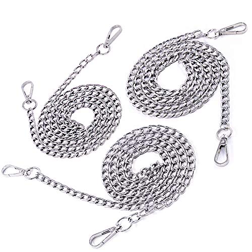 Swpeet S832 3Pcs Sliver Luxury Fashion 47 Inche Replacement Flat Chain Strap with Buckles Set