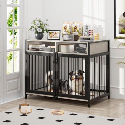 Gimars Hundebox 94×58×63 cm mit Tischplatte und Schublade, robuste Indoor-Hundebox für kleine, mittlere und große Hunde