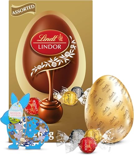 Topline Lindt Chocolates Easter Egg for Easter Gifts - Luxury Milk Chocolate Egg with Assorted Truffles 260g Chocolates Gift Box with Wooden Topline Easter Decoration for Women Gifts Egg Hunt