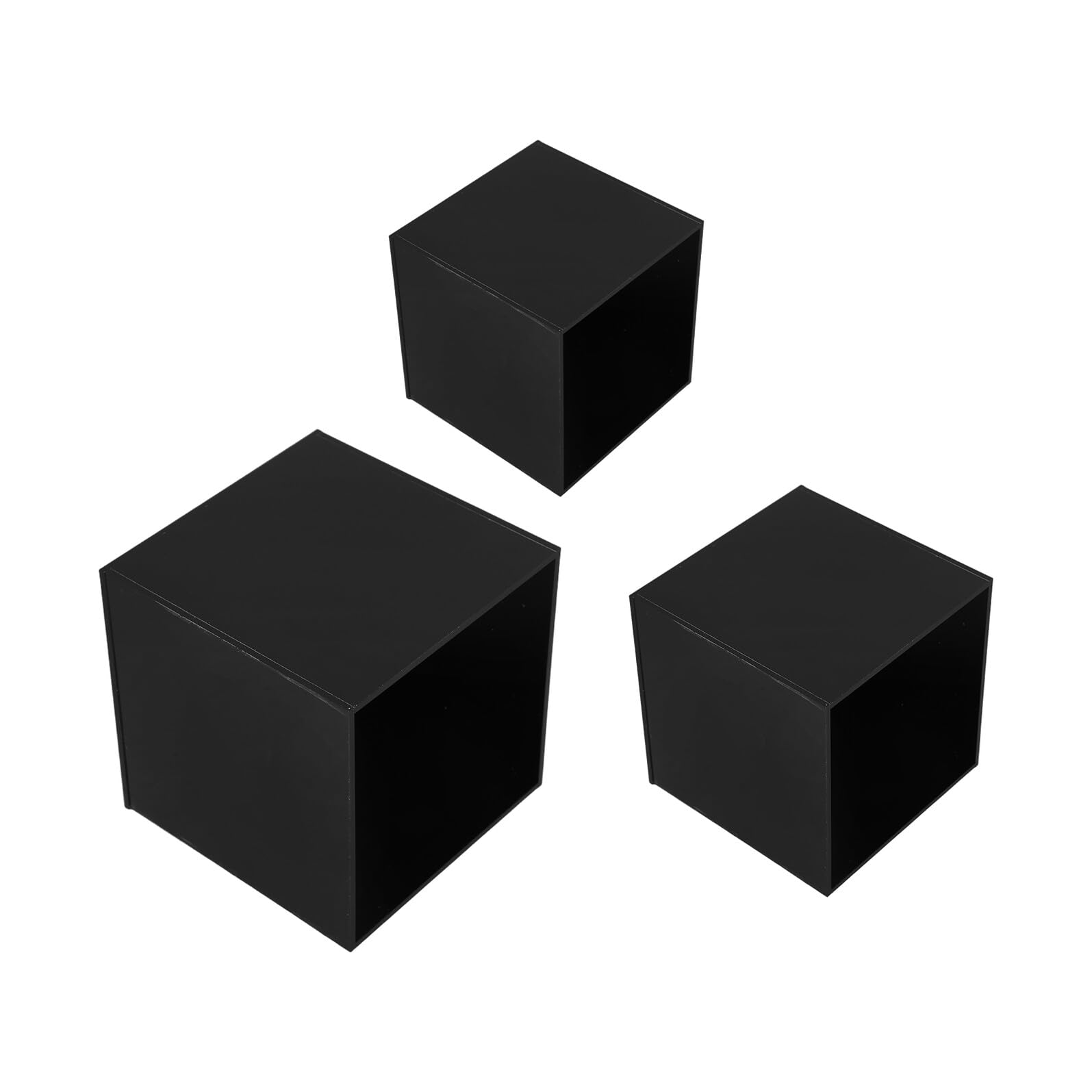 NUOBESTY 3 Pezzi Supporti Espositivi a Cubo in Acrilico Nero Set da 3, Piedistalli Cubici Impilabili 10-15 Cm per Buffet Self-service, Esposizione Collezioni e Negozi al Dettaglio