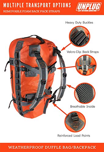 Unplug Ultimate Adventure Bag -1680D Heavy Duty Waterproof Duffel Bag for Boating, Motorcycling, Hunting, Camping, Kayaks or Jet Ski. Gets Gear Through Any Conditions (110L, Adventure Orange)