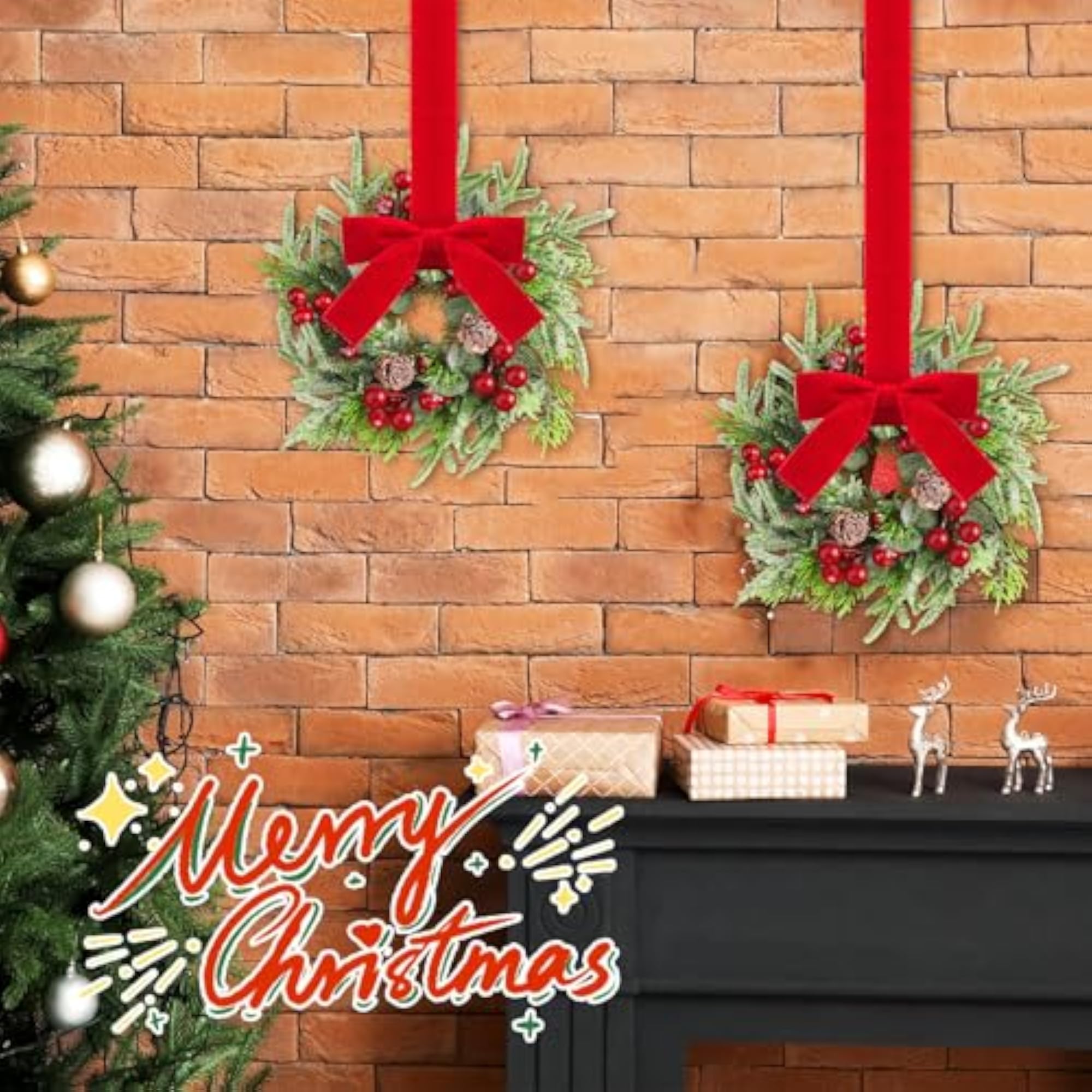 4 Pcs Christmas Kitchen Cabinet Wreath Decorations