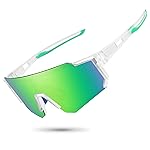 STORYCOAST Polarized Sports Sunglasses for Men Women,Driving Fishing Cycling Mountain Bike Sunglasses UV400 Protection Clear Frame-Green Mirror Lens
