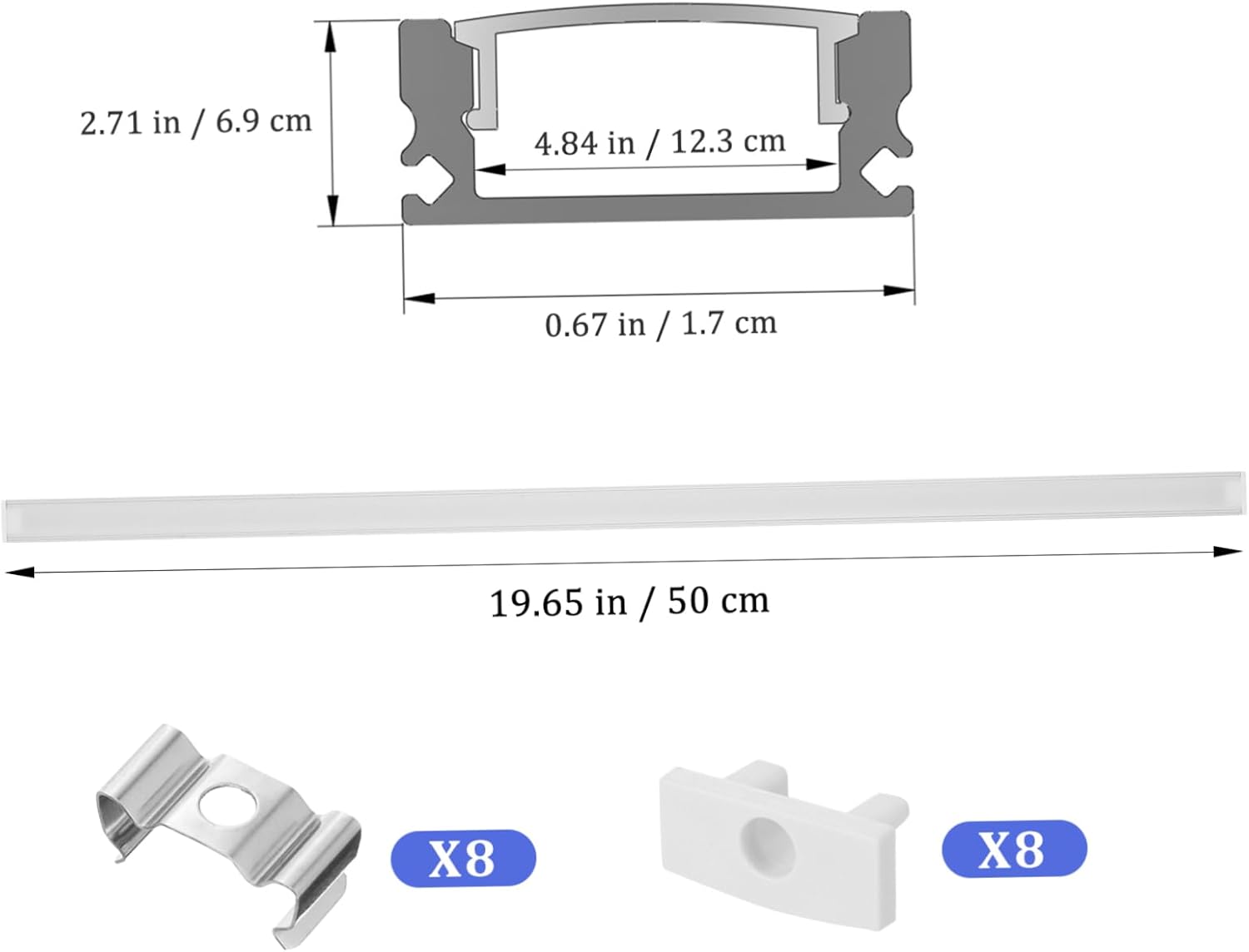 Cabilock 4sets Led Light Strip Diffuser Aluminum Channel Cover Led Aluminum Housing Strip White