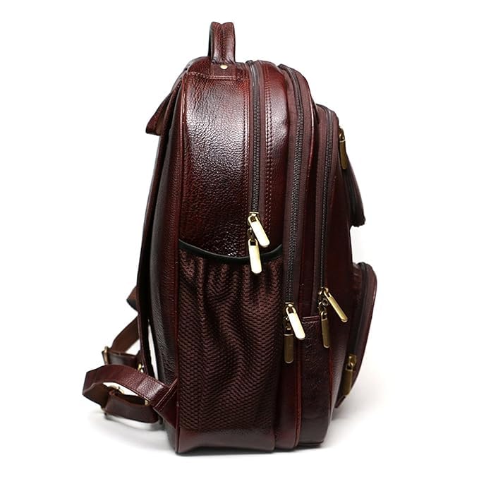 Image of RICHSIGN LEATHER ACCESSORIES Natural Full Grain Leather Laptop Backpack Bags for Men and Women Office Use 15.6 Inch(Dimension-H- 17XL- 12 XW- 6 Inch, Weight- 1 KG /1000 GR (C-BROWN)