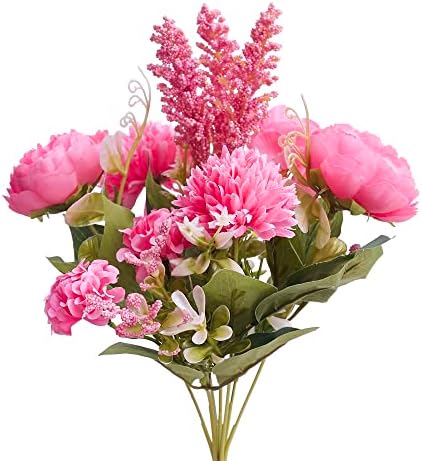 The Baked Studio  Silk Artificial Flower Bouquet (Peony Rose Hydrangea Foliage)  Realistic Fake Plant for Cake Decoration, Home Décor, Weddings, DIY and Crafts (Pink)