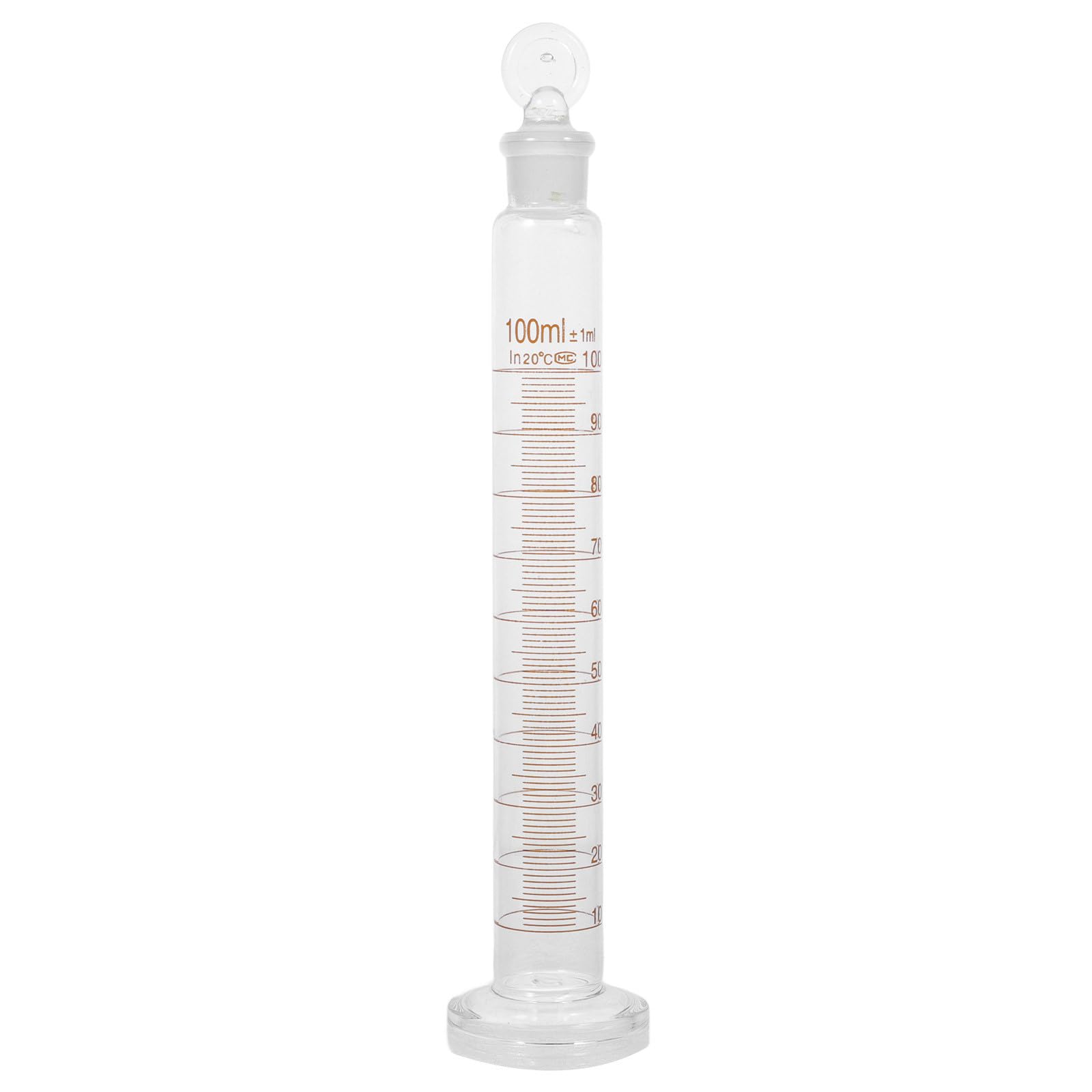 WEKADRIN ガラス製プラグ付きメスシリンダー100ml 目盛り付き計量器 安定ベース採用 実験用液体測定器 家庭 研究室向け