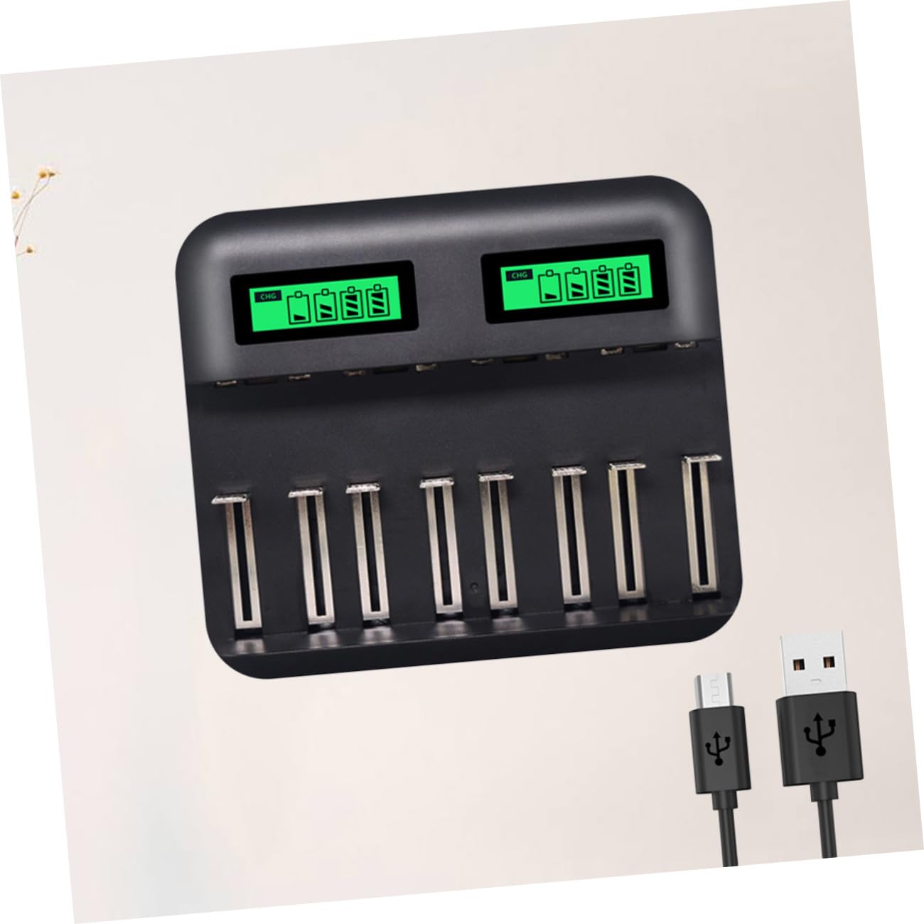 Chargeur de Piles AA AAA C USB Intelligent Emplacements avec Écran LCD Protection Multiple Circuit et Surcharge Charge pour Batteries Rechargeables Nimh Nicd