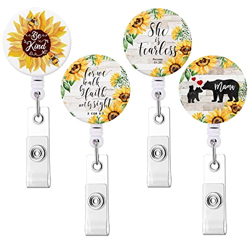 Aunyn Badge Reel, Retractable Badge Holder Reel With Alligator Clip (Sunflowers 4Pack) #TOP6