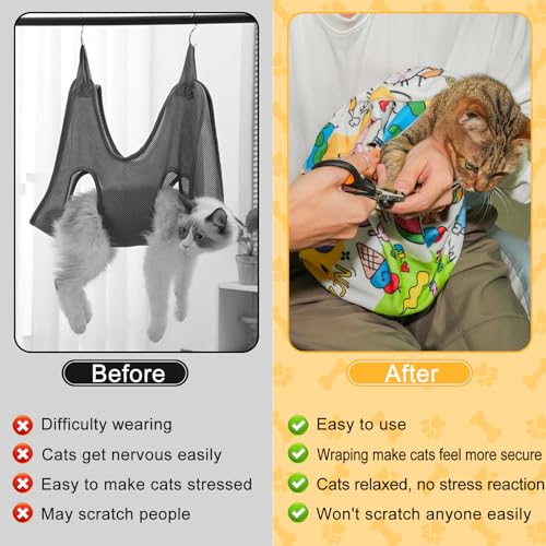 Image of AIERSA Cat Wrap for Cutting Nails and Grooming, Cat Restraint Wrap for Nail Clipping, Self-Adhesive Fabric Cat Swaddle Burrito Wrap for Nail Trimming, Cat Grooming Supplies