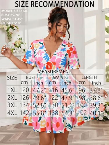 Image of Plus Size Summer Dresses for Women Casual Short Sleeves A Line Midi Dress