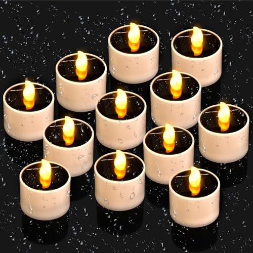 Kasanni Bougie LED Solaire Exterieur, 12 PCS Fausse Bougie Chauffe Plat Solaires Flamme Vacillante, pour Fête, Exterieures Jardin, Cimetière, Lanterne,...