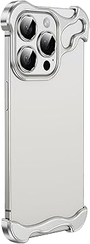 Metal Case for iPhone 16 Pro Max/16 Pro/16 Plus/16, Minimalist Aluminum Alloy Shockproof Cover Slim Frameless Phone Case with Lens Protector,Silver,16