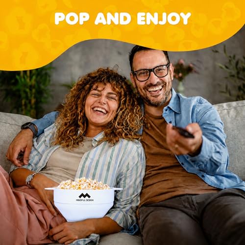 Image of The Original Mindful Design Collapsible Microwave Popcorn Popper - Silicone Bowl, BPA-Free & Dishwasher Safe (White)