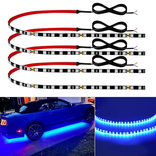 Keiurot Car Led Strip Lights 24' Connectable Blue Led Light Strip For Cars Boat Marine Golf Cart Trucks Waterproof 12V Led Light Strip, 4Pack