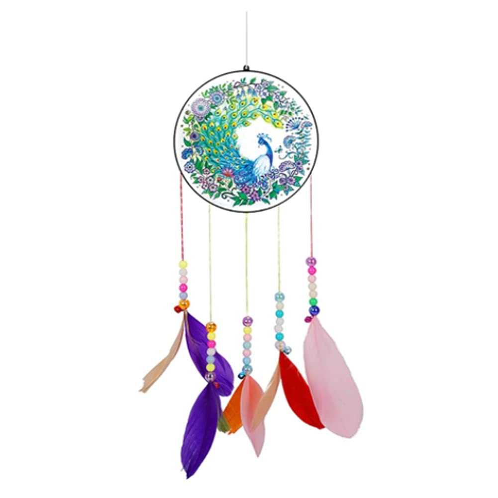 5D Diamond Painting Wind Chime Dream Catcher Kits DIY Outdoor Garden Decor Gifts Handmade Wall Hanging Home Decoration Ornament Christmas Festival Craft Gift (Peacock 7) โ image 1