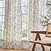 Lazzzy Blue Floral Linen Curtains 84 Inch Length Farmhouse Curtain Back Tab Drapes for Living Room Bedroom Light Filtering Vintage Rod Pocket Curtains, 2 Panels, Blue on Beige