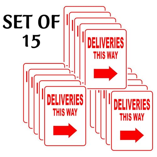 Image of CVANU Deliveries This Way Warning Safety Self-Adhesive Waterproof PVC Vinyl Sign Sticker Size (11.7inchX8.3inch) Pack of 15