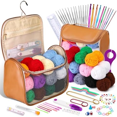 Huaiid 106 Pcs Crochet Kit for Beginners Adults, Crochet Beginners Kit, Crochet Kits with 12 Color Crochet Yarn Crochet Hooks Storage Bag, Crochet Starter Kit for Knitting Craft Cover