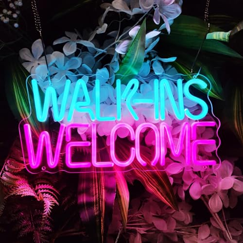 Image of Walk Ins Welcome Neon Signs For Wall Decor, 15.7 * 7.7 Inches Studio Room Led Lights Sign, Pink Business Decor, Aesthetic Operated Light, Store Room Accessories For Door Decorations, SIGNVIA