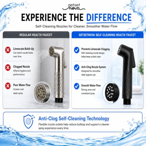 Image of Jet Spray Gun for Toilet | Health Faucet Gun Only | ZeroBlock Anti-Clog Silicone Nozzles | High Pressure Health Faucet | Leak-Proof Stainless Steel Body | Flush Gun for Toilet 1 Year Warranty
