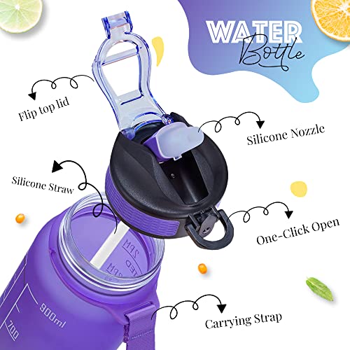 Active 100 1L Water Bottle with Straw, Motivational Time Marking, Purple Gradient, 1000 ml - Image 3