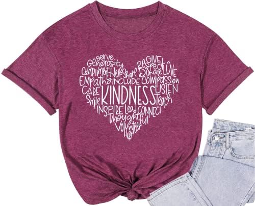 Womens Kindness Shirts Love Heart Graphic Tees Inspirational Letter Printed Be Kind Funny Casual Short Sleeve Tops-Pink XXL