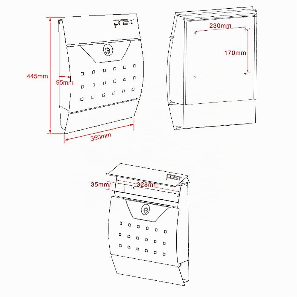 Wiltec Kit Boîte aux Lettres V4 & Porte-journaux avec Pied de Support, Verrouillable, Gris Anthracite, Acier galvanisé, 350 x 95 x 445 mm, avec Fenêtre