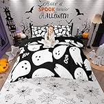 Black White Duvet Cover Queen for Kids Boys,Kids Cartoon Style Bedding Set with Zipper Closure Quilt Cover,Cartoon Halloween Ghost Comforter Cover 3 Pcs,Ultra Soft(No Filler)