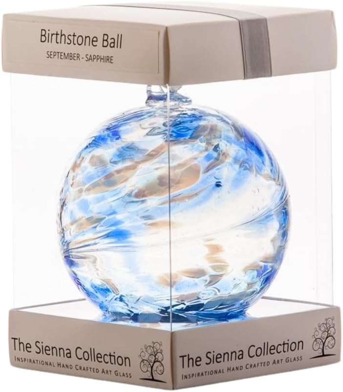 Glass September Birthstone Glass Friendship Ball-Sapphire, 11 x 11 x 14 cm