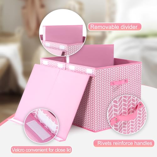 Image of Mayniu Extra Large Toy Box Chest with Dividers, 120L Sturdy Toy Storage Organizer Bin Boxes Basket for Kids, Boys, Girls, Living Room, Nursery, Bedroom, Playroom (26 inchx17 inch x17 inch, Pink)