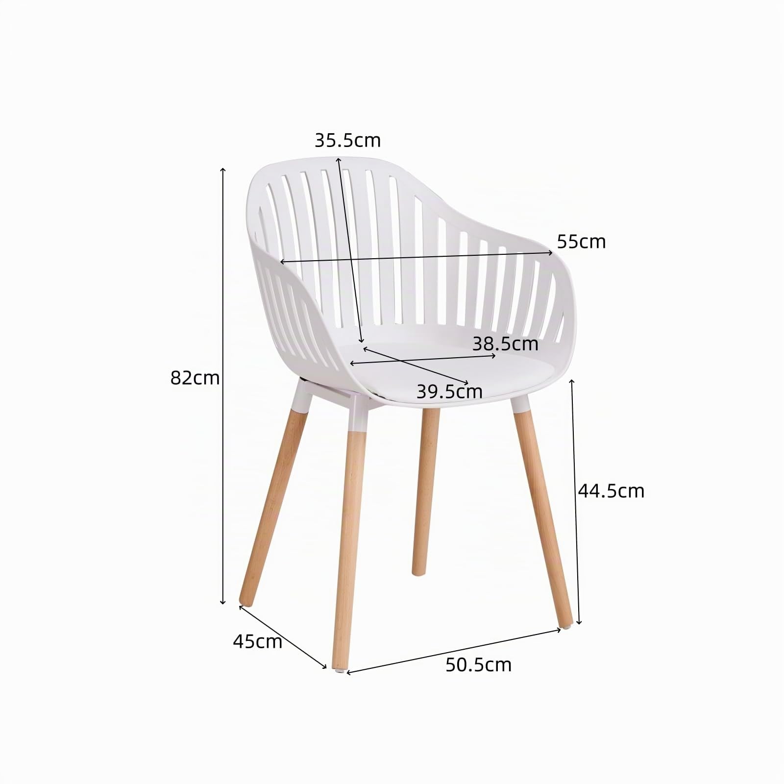 Juego de 4 Sillas de Comedor, Silla de Cocina con Cojines y Reposabrazos de Cuero, Silla con Respaldo Hueco, Adecuada para Sala de Estar, Cocina, Patio - Blanco