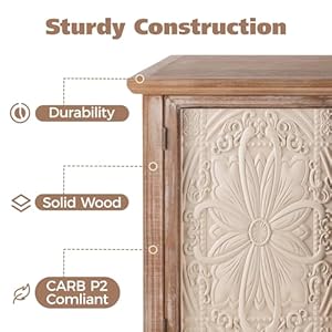 Accent cabinet rustic storage cabinet with 3 carved doors vintage sideboard buffet cabinet with shelves wood entryway cabinet for kitchen dining room living room bedroom natural  urban country home decor