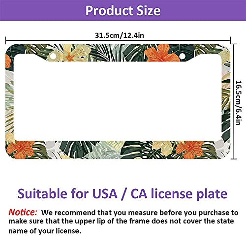 Beabes Hawaiian License Plate Frame Retro Tropical Car Frames, License Plates Holder， Leaves Hibiscus Flowers License Plate Cover Aluminum Metal Frames For Women Men Auto Decoration #TOP6