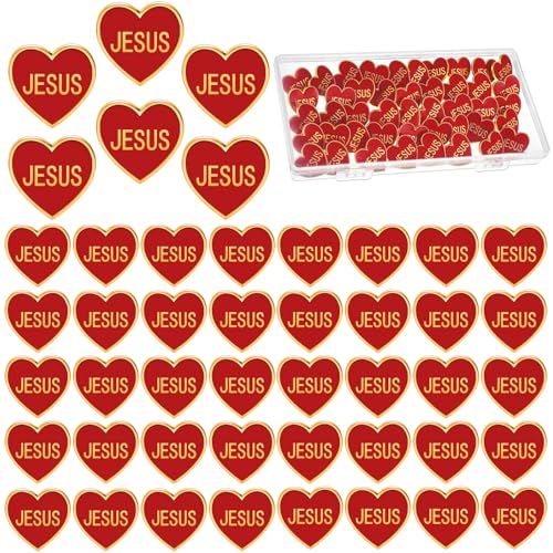 Image of Juexica 50 Pcs Religious Sacred Heart of Jesus Pins Bulk Christian Favors Cross Enamel Lapel Brooch Red Heart Pins for Clergy Appreciation Gift Church Funeral Sunday School