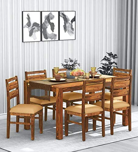 Image of JEENWOOD Solid Wood 6 Seater Dining Set in Provincial Teak Finish (Medium 15, Brown 15)
