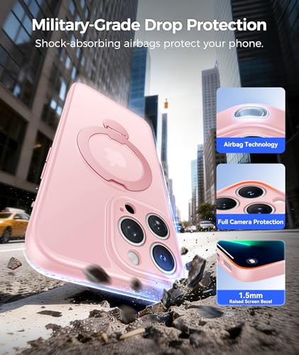 Image of FNTCASE for iPhone 13 Pro-Max Case: [360 Spin Magnetic Stand] [Compatible with Magsafe] [Screen Protector] Translucent Matte Military Grade Shockproof Full Camera Protective Phone Cover - Pink