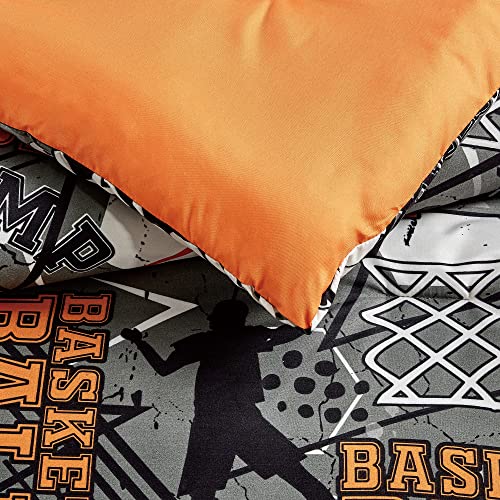 Chezmoi Collection 4-Piece Kids Bedding Comforter Set - Soft Microfiber Gray Orange Multi-Color Basketball Slam Dunk Sports, Full/Queen #TOP5