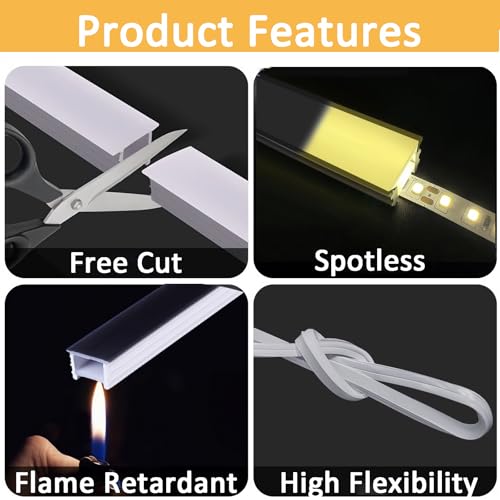 LoAlumll 16.4Ft/5M Silicone LED Channel System, Flexible Neon Rope Light Tube for 5-8mm LED Strips, Wear Free Recessed Black Cover Diffuser, DIY for Cabinet Decor (12x12mm, LED Strip Not Included) by LoAlumll - Used condition - Image 3