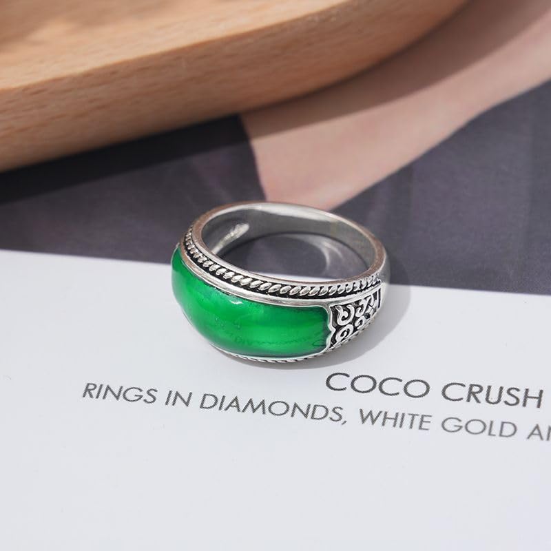 Sterling Silver Vintage Simulation Chalcedony Ring for Men, Handmade Polishing Dainty Jade Stone Jewelry, Native Healing Birthstone Cocktail Statement Male Ring Gift Jewelry-Making-Patterns Size 11