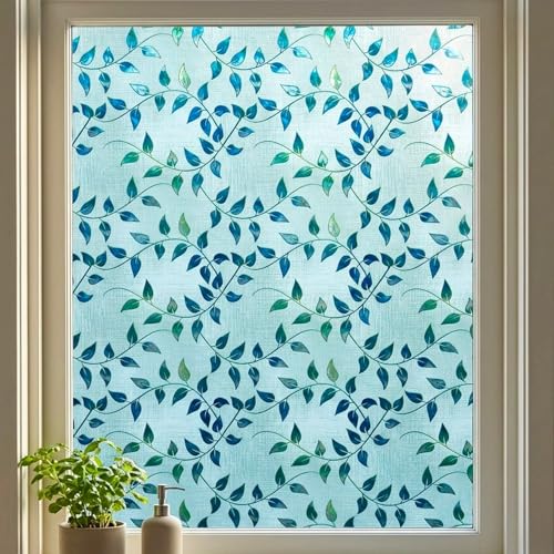 Textured Leaves Stained Glass Window Film Privacy No Glue Tint 35x78.7in